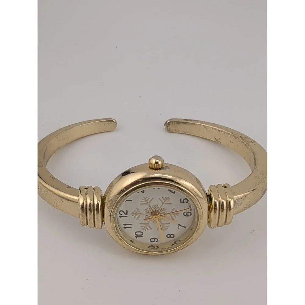 Women's Gold Tone Hinged Band Snowflake Watch 24mm Case- New Battery